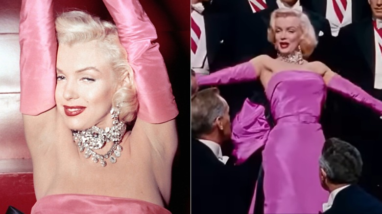 Marilyn Monroe lors d'un numéro de chanson et de danse dans le film Gentlemen Prefer Blondes