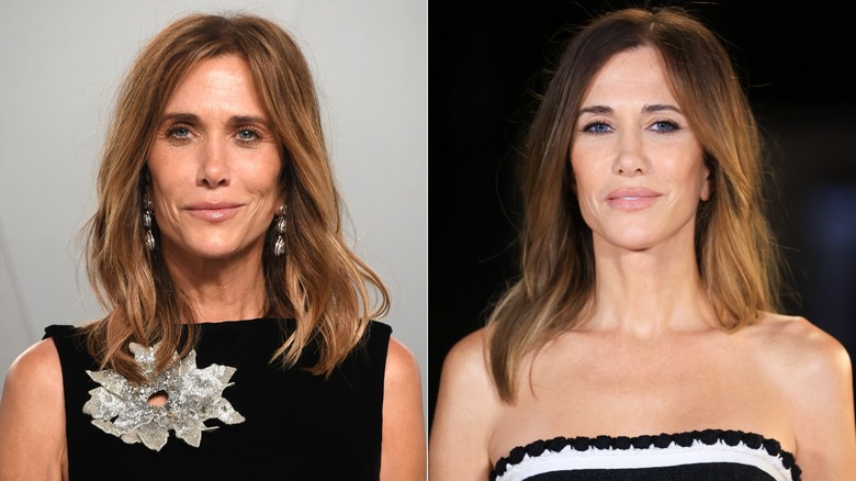 Image partagée de Kristen Wiig comparant ses plus récentes coiffures brunes ombrées
