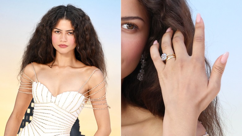 Côte à côte montrant Zendaya et un gros plan de sa manucure naturelle