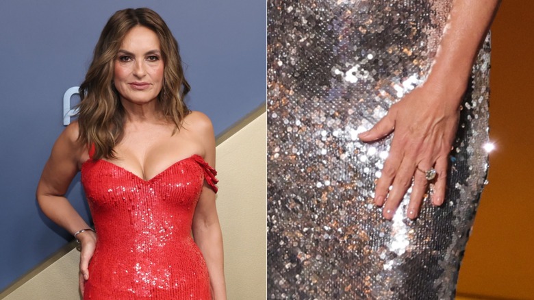 Côte à côte montrant Mariska Hargitay et un gros plan de sa manucure naturelle