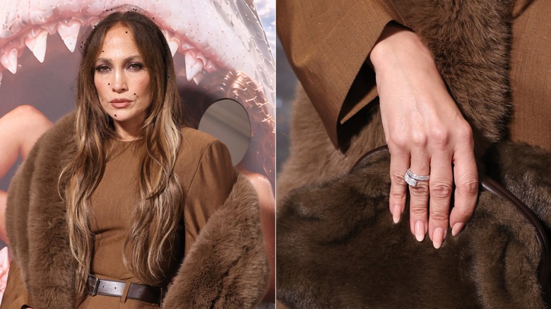 Côte à côte montrant Jennifer Lopez et un gros plan de sa manucure naturelle
