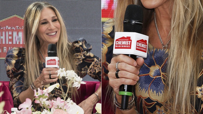 Côte à côte montrant Sarah Jessica Parker et un gros plan de sa manucure naturelle