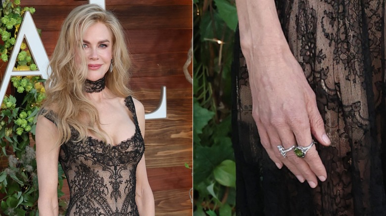 Côte à côte montrant Nicole Kidman et un gros plan de sa manucure naturelle