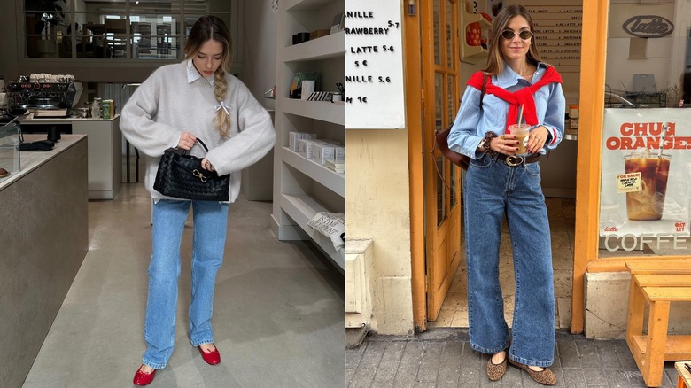 Images d'influenceurs de style coiffant des ballerines avec un jean pour l'automne
