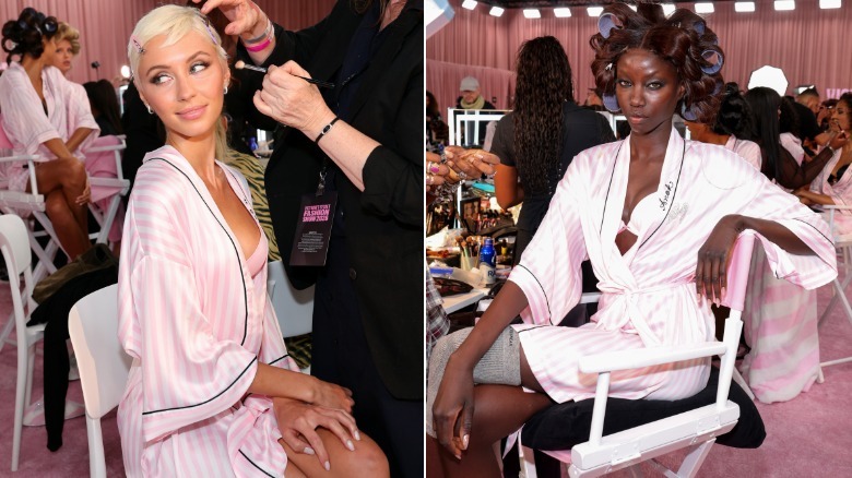 Image partagée d'Iris Law et Anok Yai se préparant pour le défilé de mode Victoria's Secret avec des ongles nacrés
