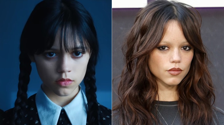Jenna Ortega dans son personnage de Wednesday Addams et dans la vraie vie sur le tapis rouge