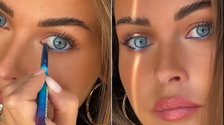 Muriëlle van Schaik appliquant un eye-liner bleu